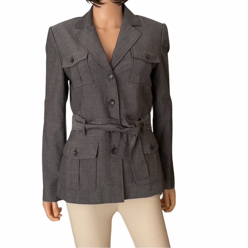 Tahari Belted Gray Safari Blazer Utility Jacket